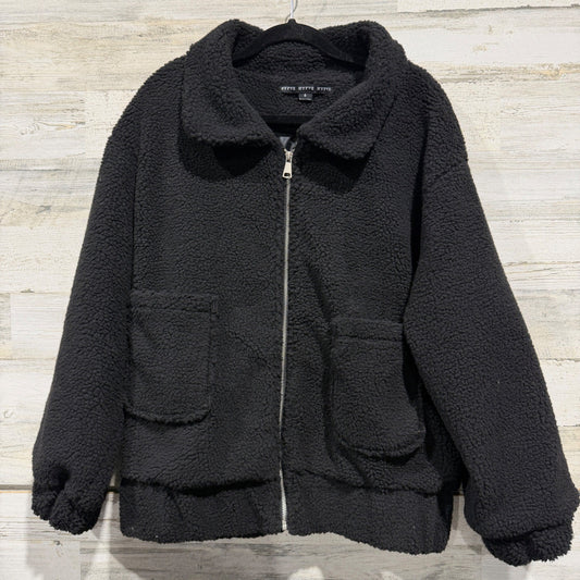 Hyfve Sherpa Bomber Jacket Women Small Black Polyester Trendy Casual EUC0