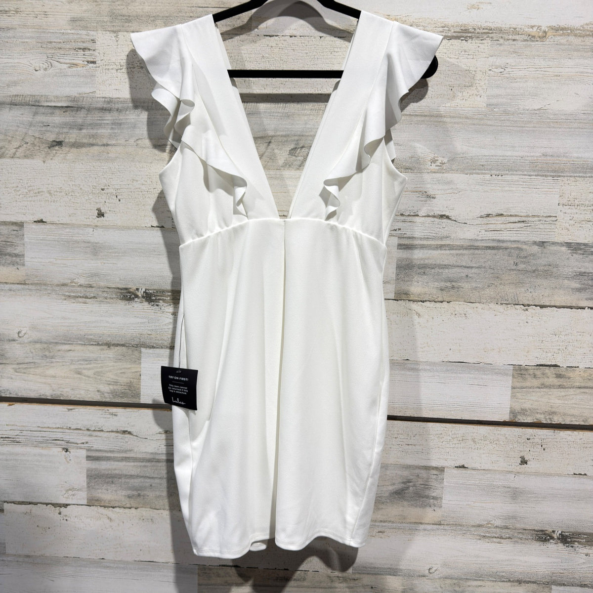 Lulus Mini Dress Women XL White Ruffle V Neck Cocktail Party Bridal NWT *Flawed5
