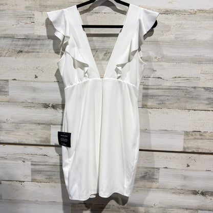 Lulus Mini Dress Women XL White Ruffle V Neck Cocktail Party Bridal NWT *Flawed5