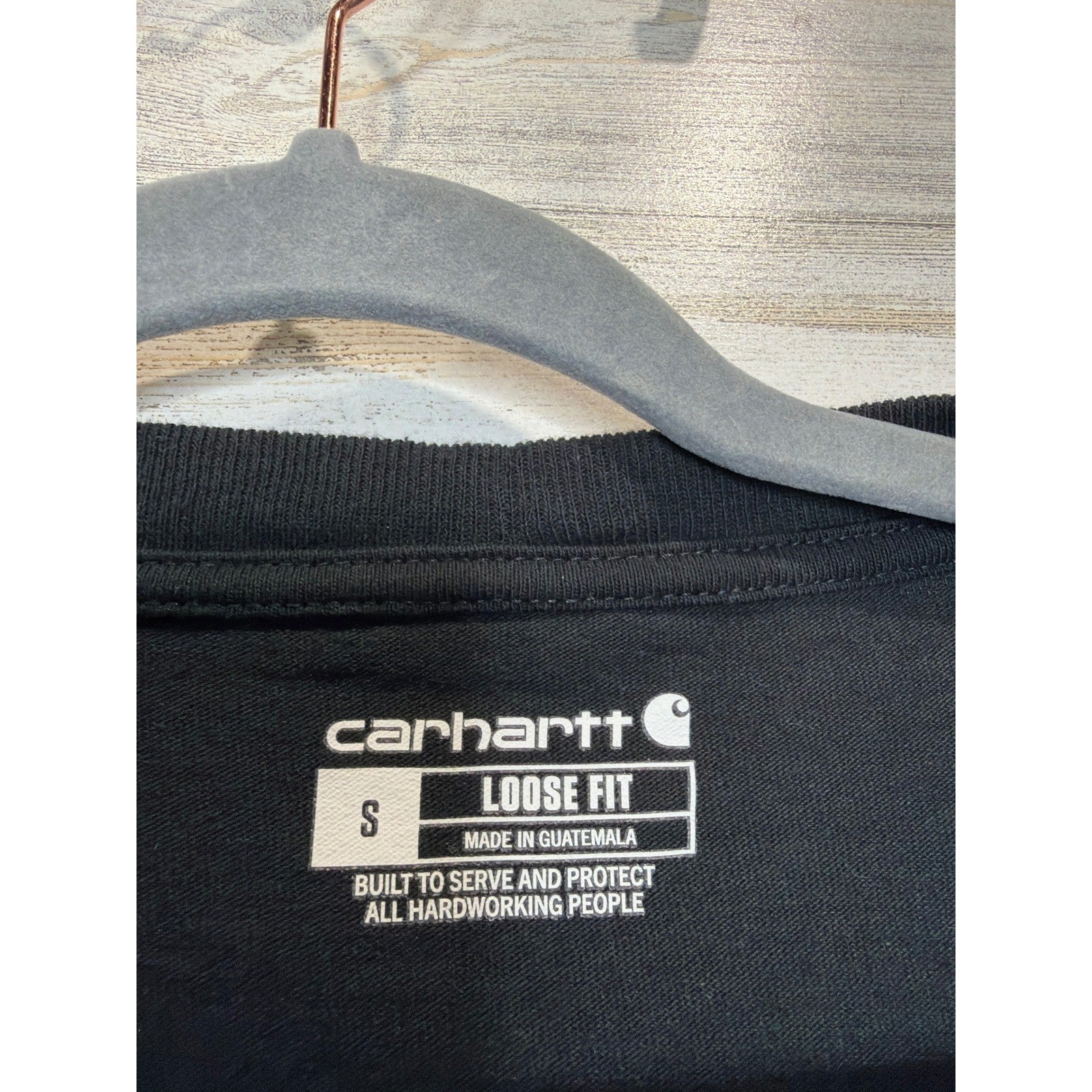 Carhartt Long Sleeve Shirt Mens Small Black Loose Fit Graphic Workwear EUC2
