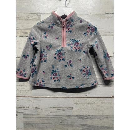 OshKosh Fleece Pullover Girls 12M Gray Floral Quarter Zip EUC0