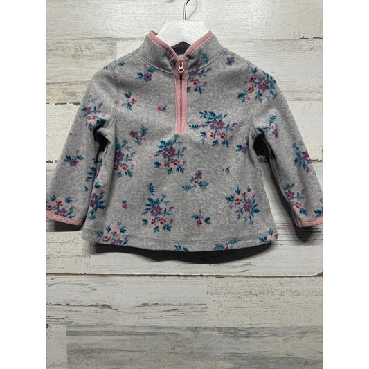 OshKosh Fleece Pullover Girls 12M Gray Floral Quarter Zip EUC0