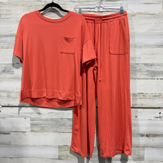LATES Lounge Set Tee and Wide Leg Pants Womens Small Coral Bamboo Knit Modern0