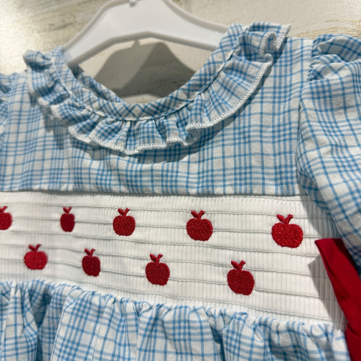 Rylee Faith Designs Apple Smocked Dress Girls 2 Blue Gingham Cotton Preppy EUC1