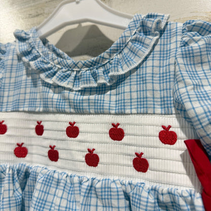 Rylee Faith Designs Apple Smocked Dress Girls 2 Blue Gingham Cotton Preppy EUC1