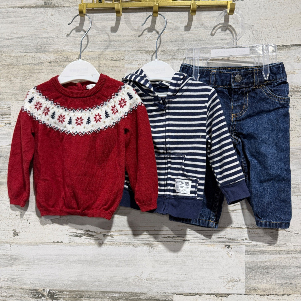 Mayoral Carter's Outfit Set Boys 6M Red Navy Fair Isle Stripe Winter0