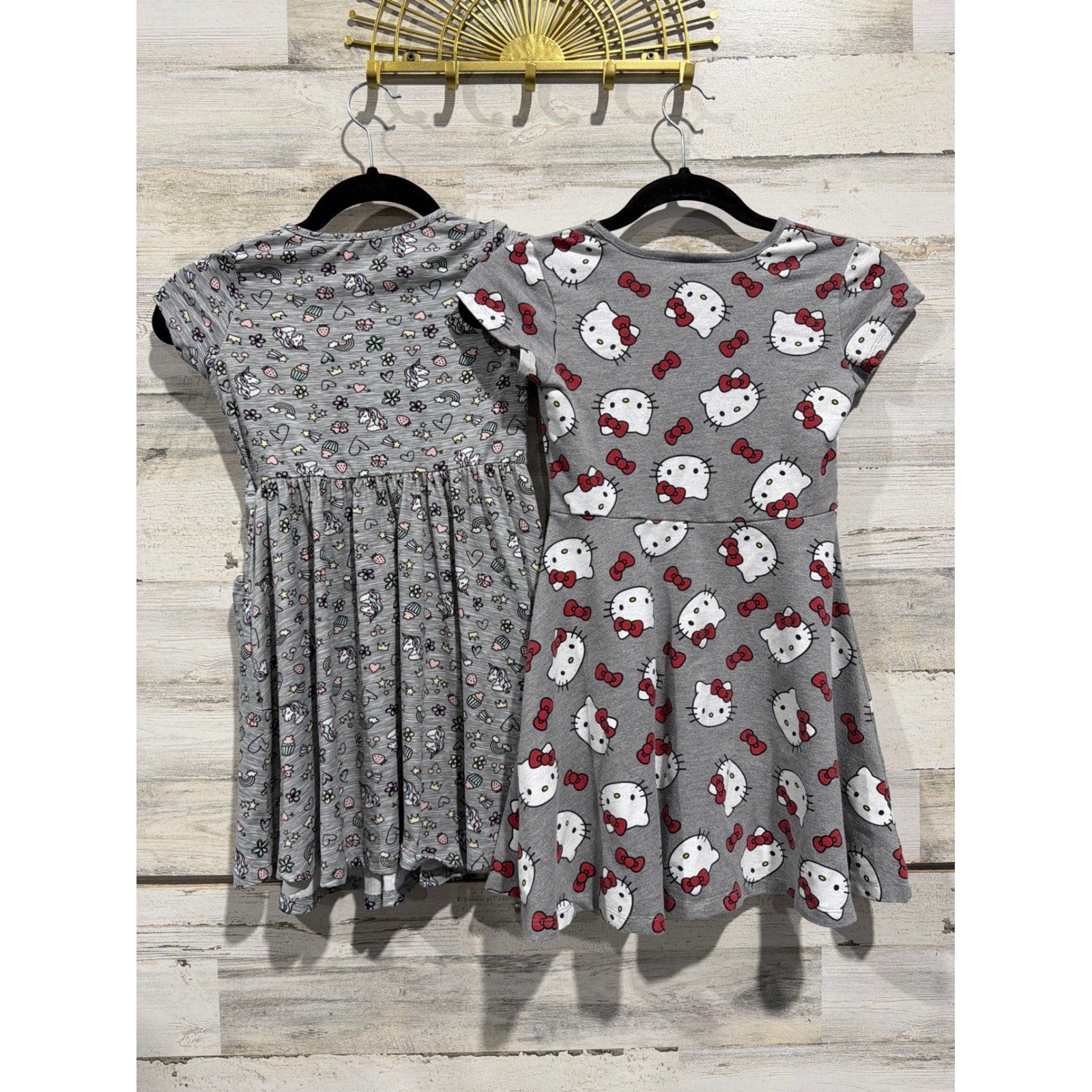 Maddie & Michelle Hello Kitty Girls 7 8 Grey Unicorn Skater Dress Lot EUC3