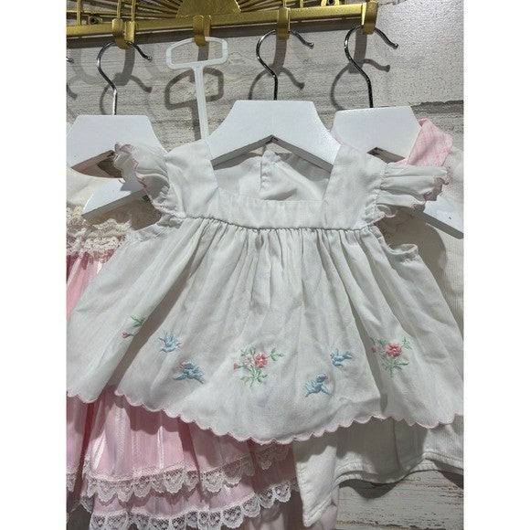 Vintage Dress Lot Girls 0-3M Pink White Lace Ruffle Floral Coquette *Flaws1
