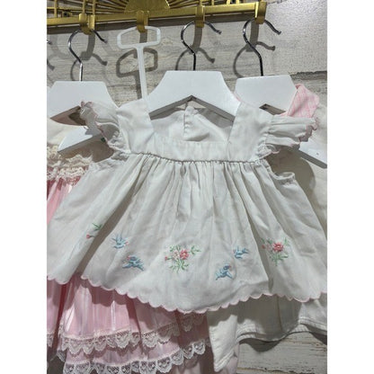 Vintage Dress Lot Girls 0-3M Pink White Lace Ruffle Floral Coquette *Flaws1