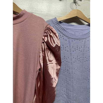 Boutique Tops Bundle Girls 12-14 Pink Purple Satin Puff Sleeve Pointelle EUC1