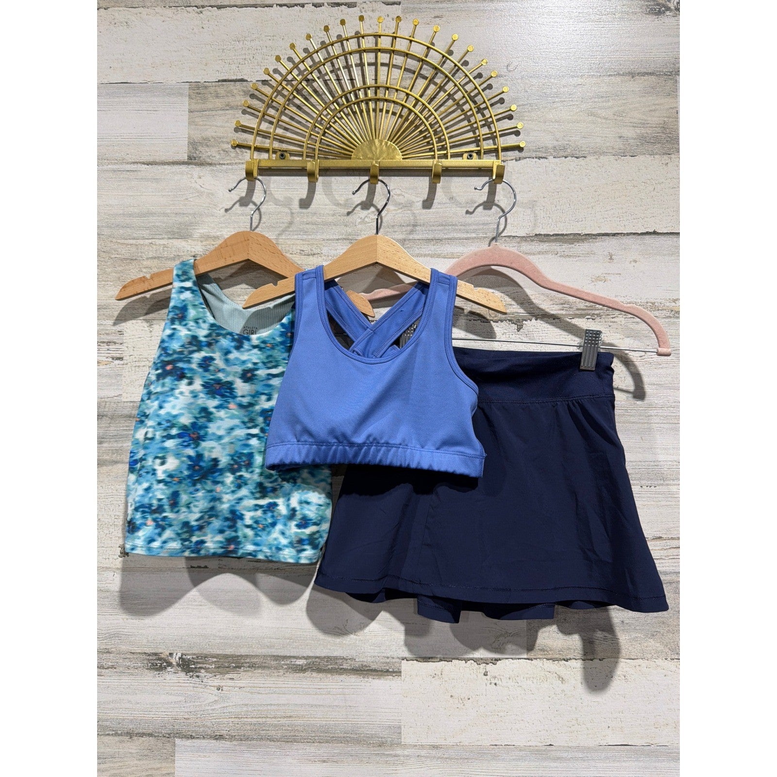 Athleta All In Motion Activewear Lot Girls M 8-10 Blue Floral Skort Top EUC0