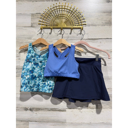 Athleta All In Motion Activewear Lot Girls M 8-10 Blue Floral Skort Top EUC0