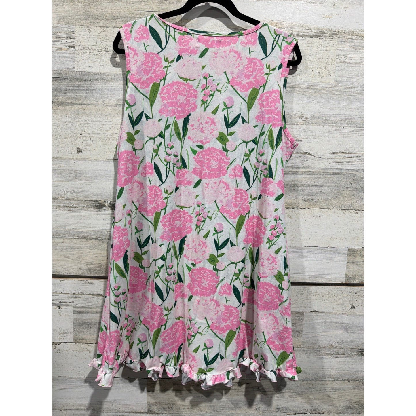 Sweet Honey Floral Nightgown Women Large Pink Ruffle Henley Sleepwear EUC3