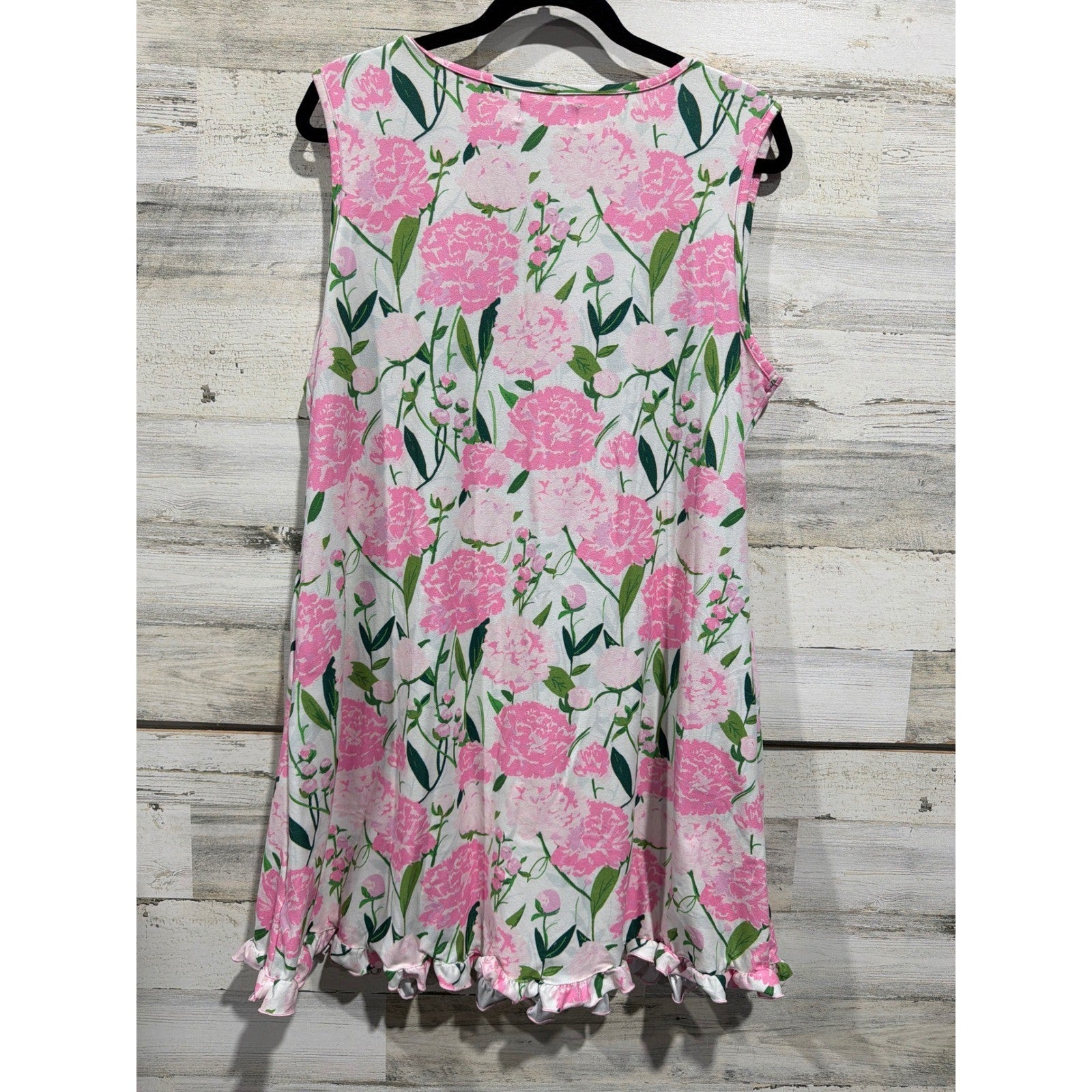 Sweet Honey Floral Nightgown Women Large Pink Ruffle Henley Sleepwear EUC3