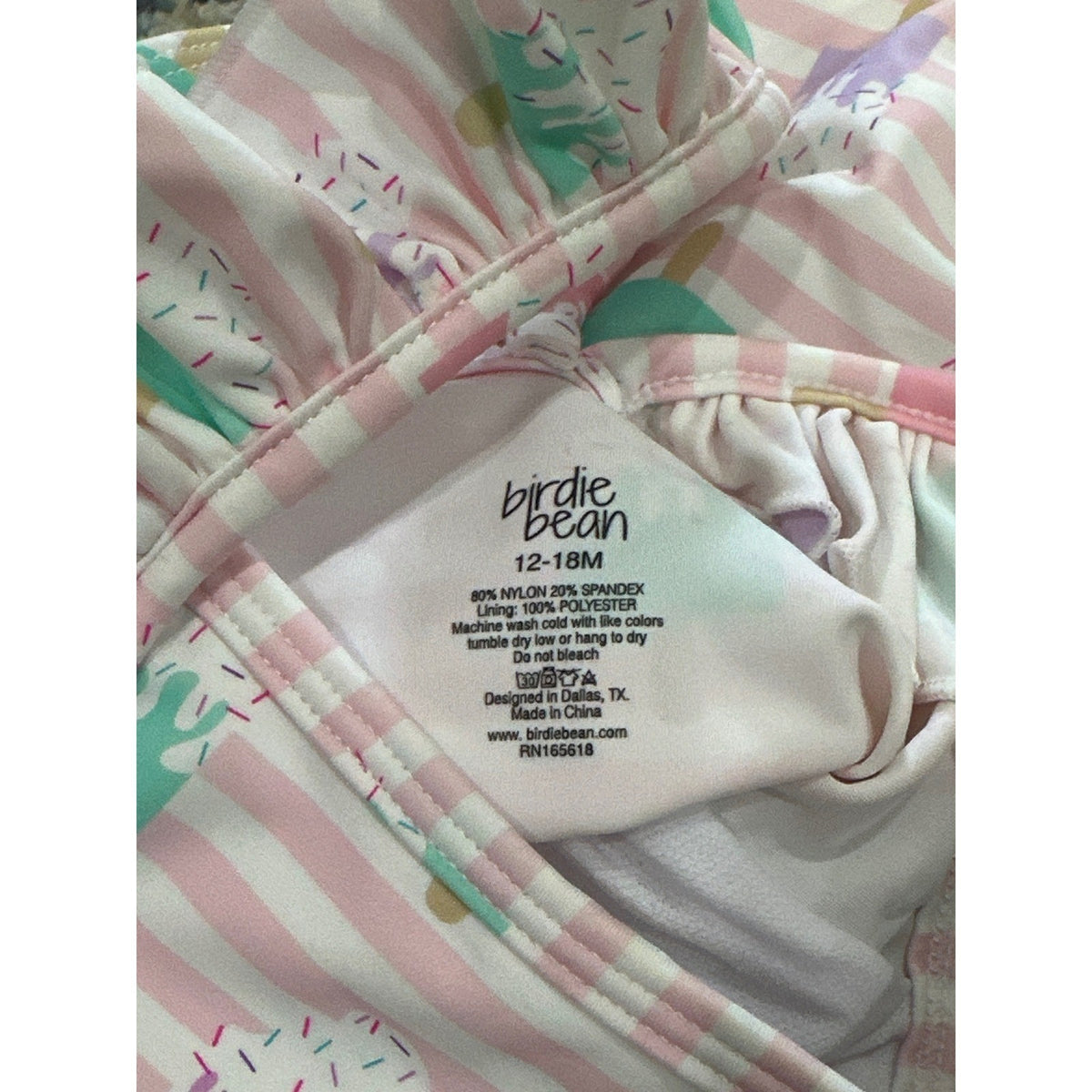 Birdie Bean Swimsuit Girls 12-18m Pink Popsicle Stripe Ruffle One Piece NWT2