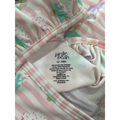 Birdie Bean Swimsuit Girls 12-18m Pink Popsicle Stripe Ruffle One Piece NWT2