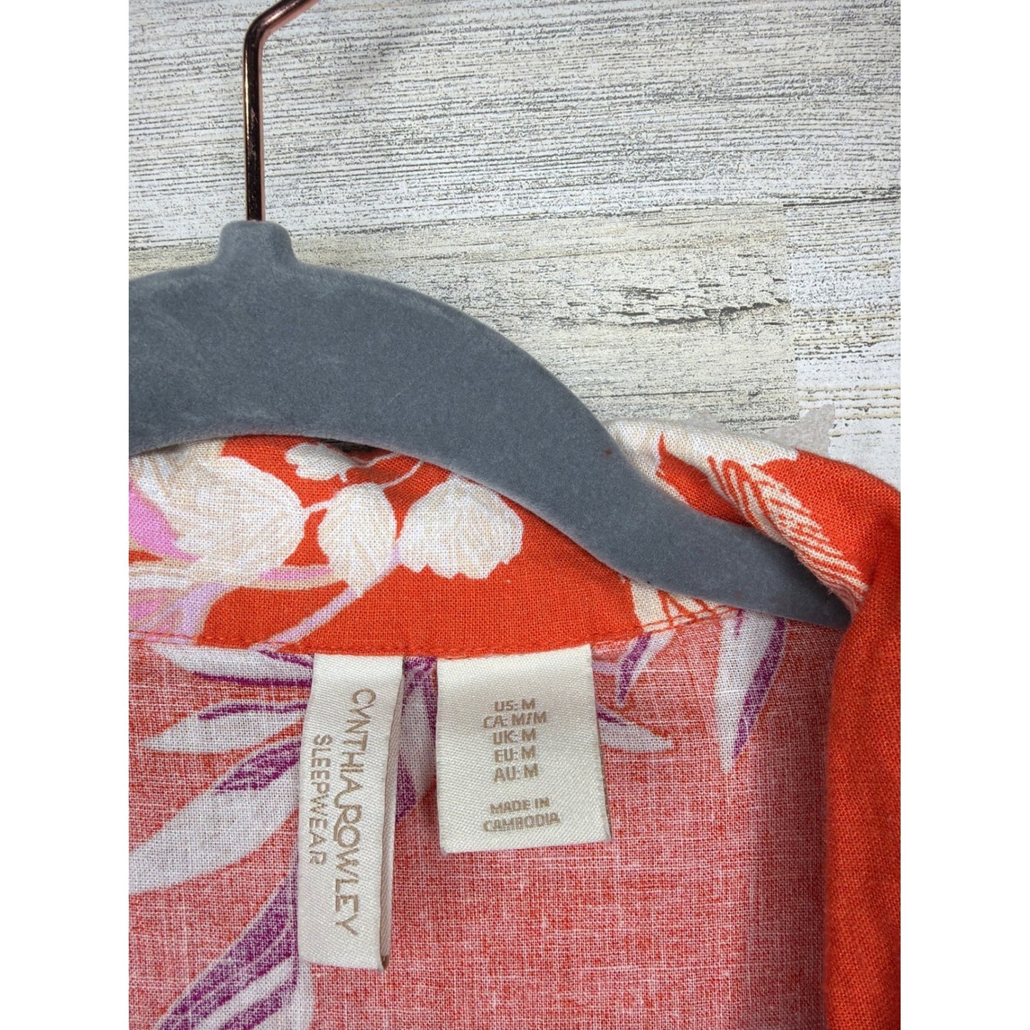 Cynthia Rowley Sleepwear Womens Medium Orange Floral Linen Blend Tropical EUC3