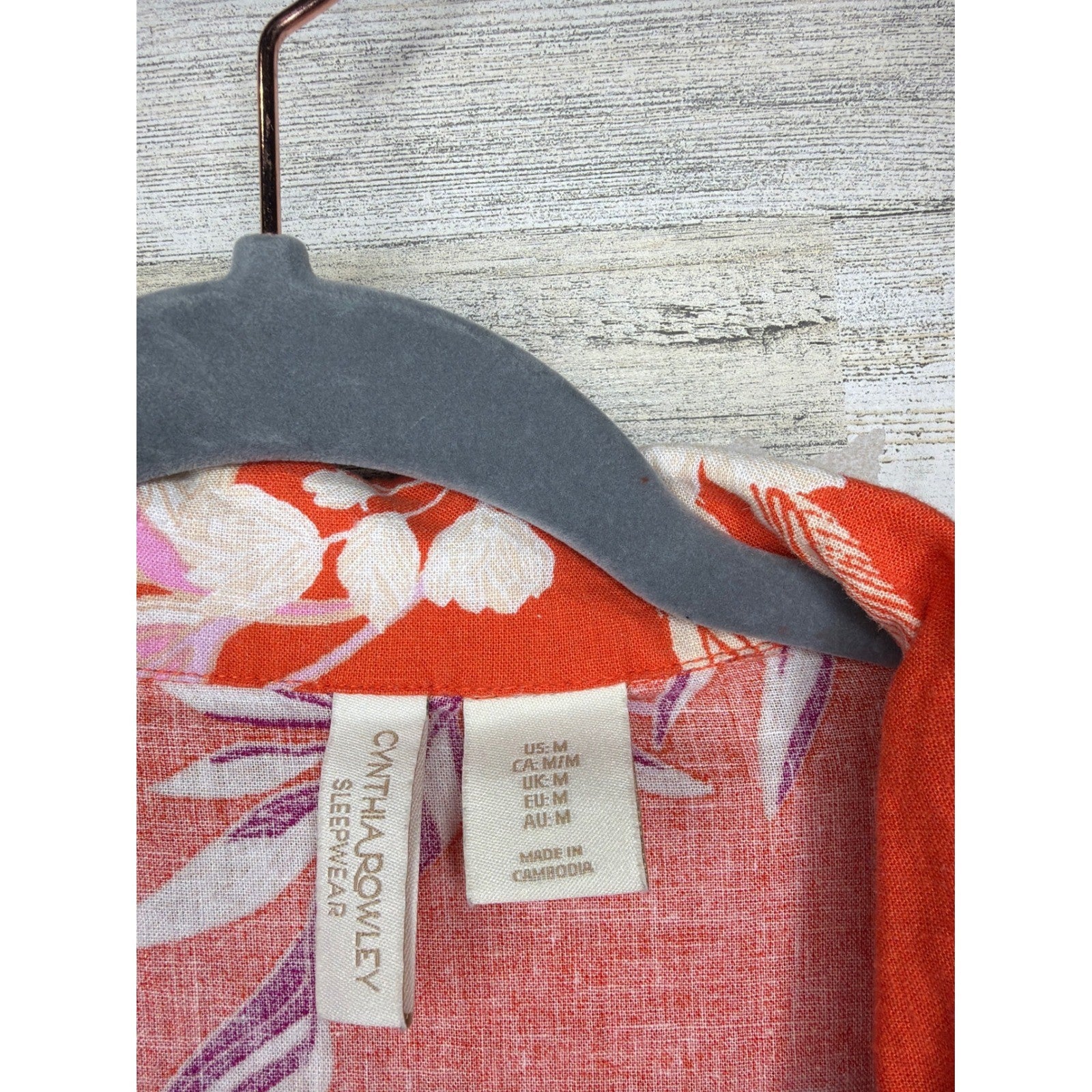 Cynthia Rowley Sleepwear Womens Medium Orange Floral Linen Blend Tropical EUC3