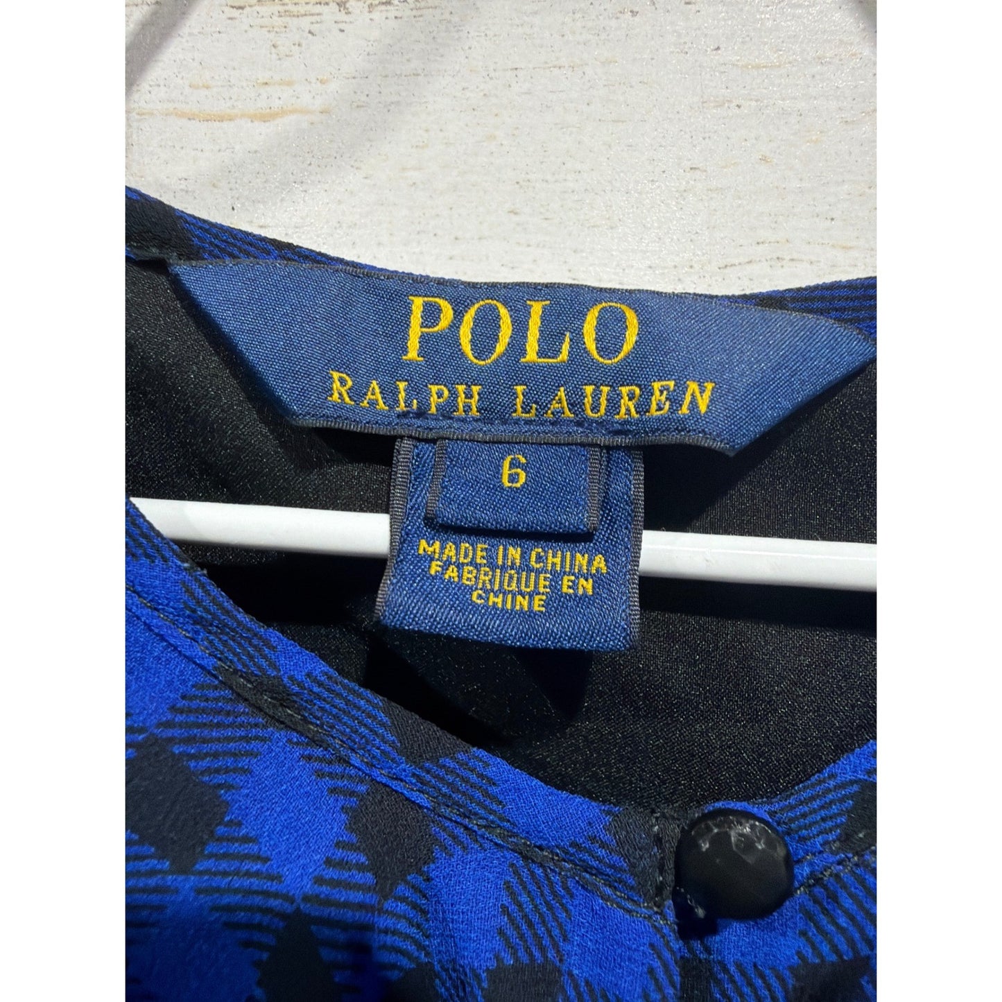 Polo Ralph Lauren Dress Girls 6 Blue Gingham Ruffle Puff Sleeve Preppy GUC*1