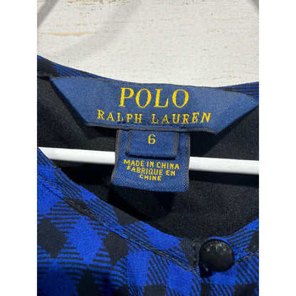 Polo Ralph Lauren Dress Girls 6 Blue Gingham Ruffle Puff Sleeve Preppy GUC*1