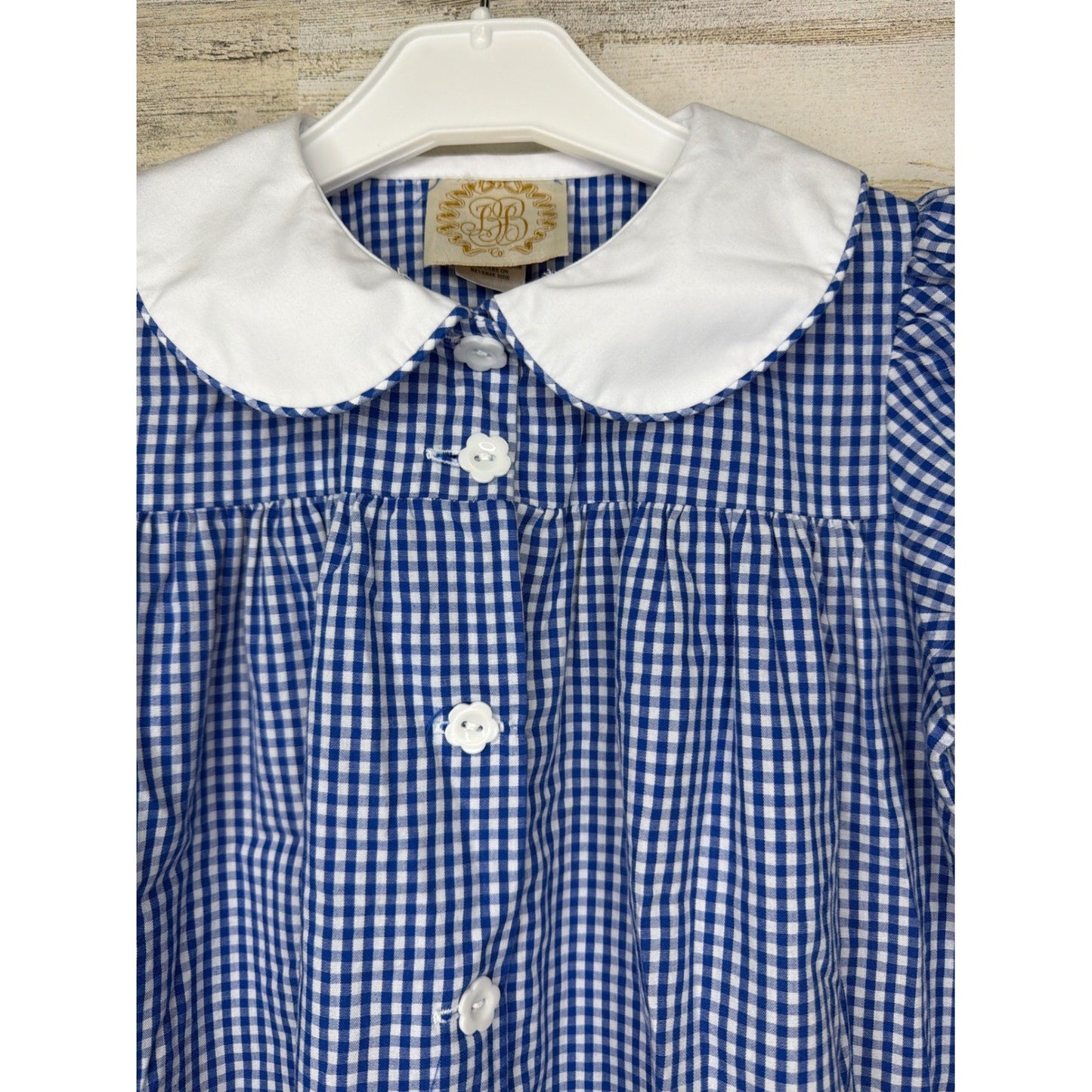 The Beaufort Bonnet Company Dress Girls 3T Blue Gingham Peter Pan Collar EUC2