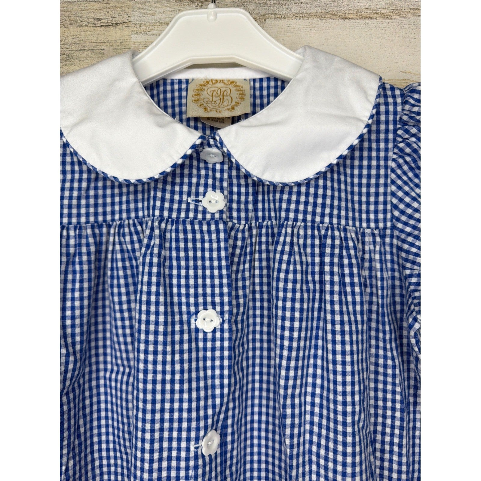 The Beaufort Bonnet Company Dress Girls 3T Blue Gingham Peter Pan Collar EUC2