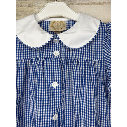 The Beaufort Bonnet Company Dress Girls 3T Blue Gingham Peter Pan Collar EUC2