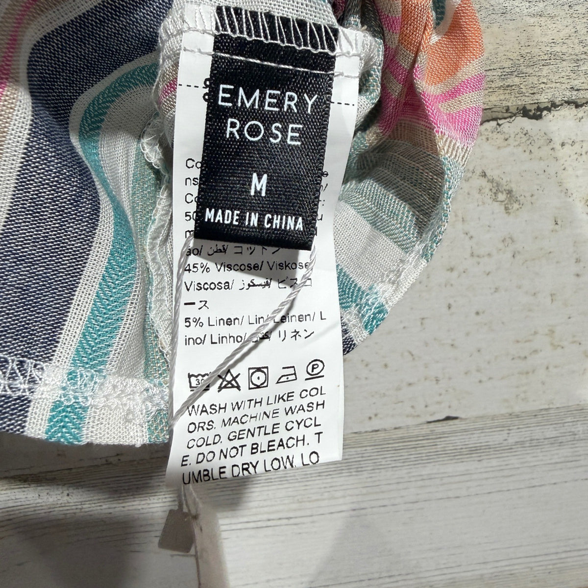 Emery Rose Blouse Women Medium Multi Stripe Ruffle Sleeve Coastal NWT2