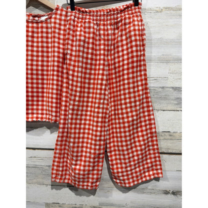 Hanna Andersson Linen Set Girls 12 Red Gingham Check Two Piece *Flawed3