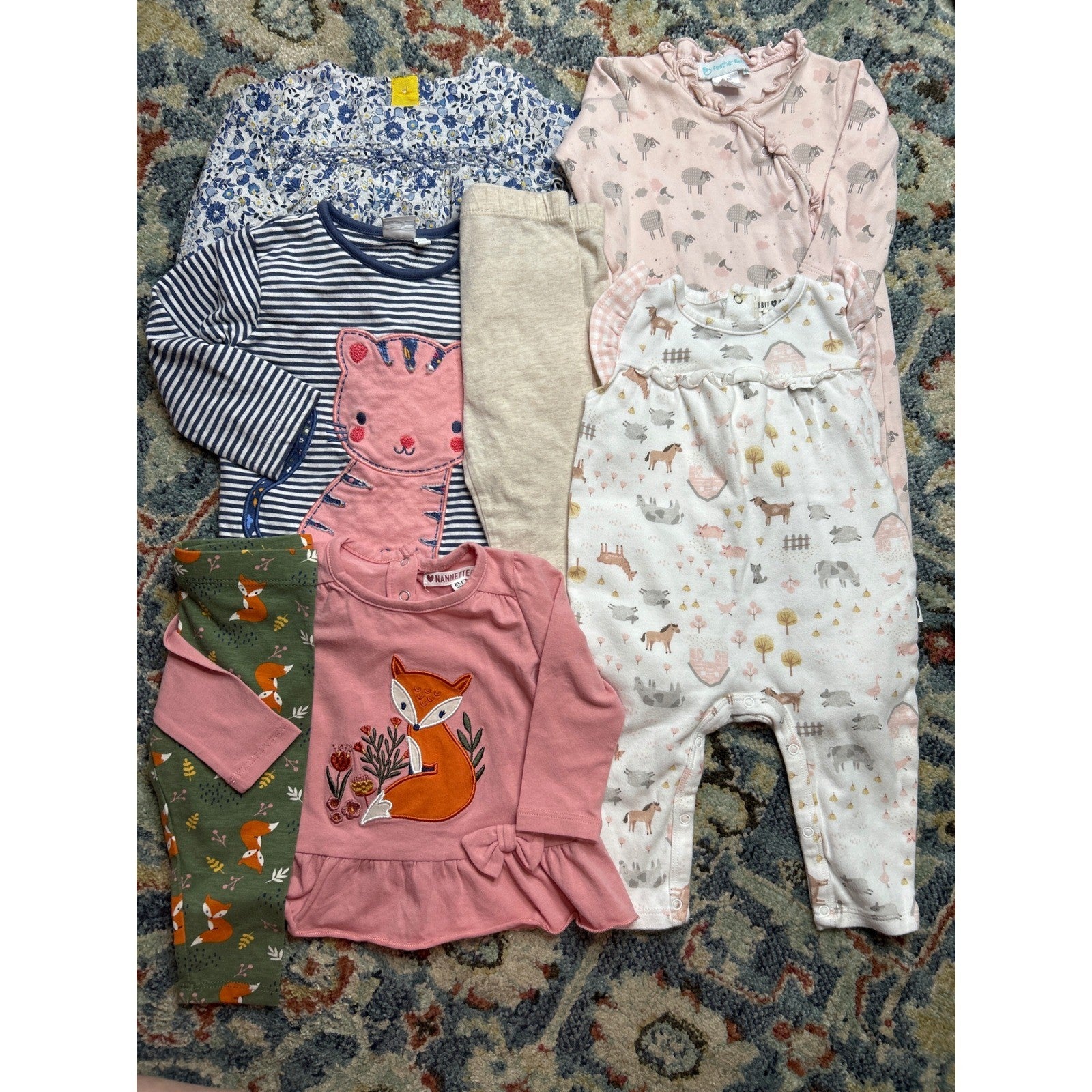 Feather Baby Nannette M&S Blue Zoo Girls 6-9M Blue Pink Floral Animal Bundle0