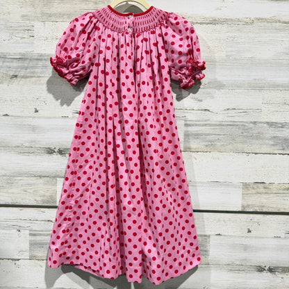 Southern Sunshine Smocked Dress Girls 7 Pink Santa Polka Dot Holiday EUC5