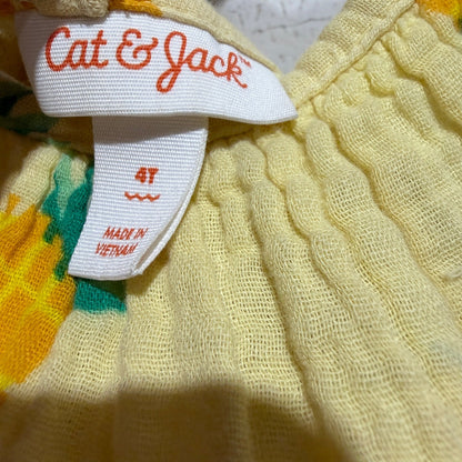 Jessica Simpson Cat Jack Dress & Short Set Girls 4T Yellow Peach Cotton Flawed*7