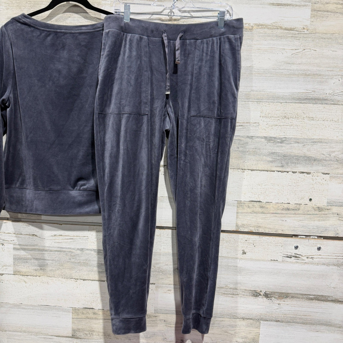 Soma WKND Velour Lounge Set Women Size M Gray Polyester Spandex Casual Cozy4
