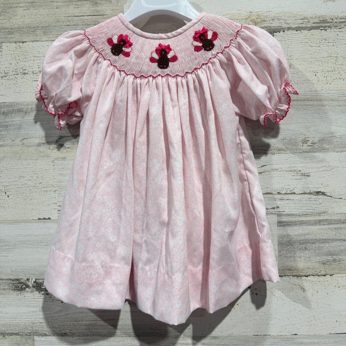 Poppy Kids Turkey Smocked Dress Girls 24M Pink Corduroy Thanksgiving Holiday EUC0
