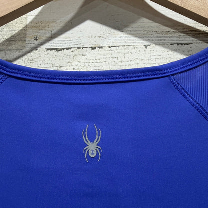 Spyder Active Top Women XL Blue Short Sleeve Mesh Panel Sporty EUC3