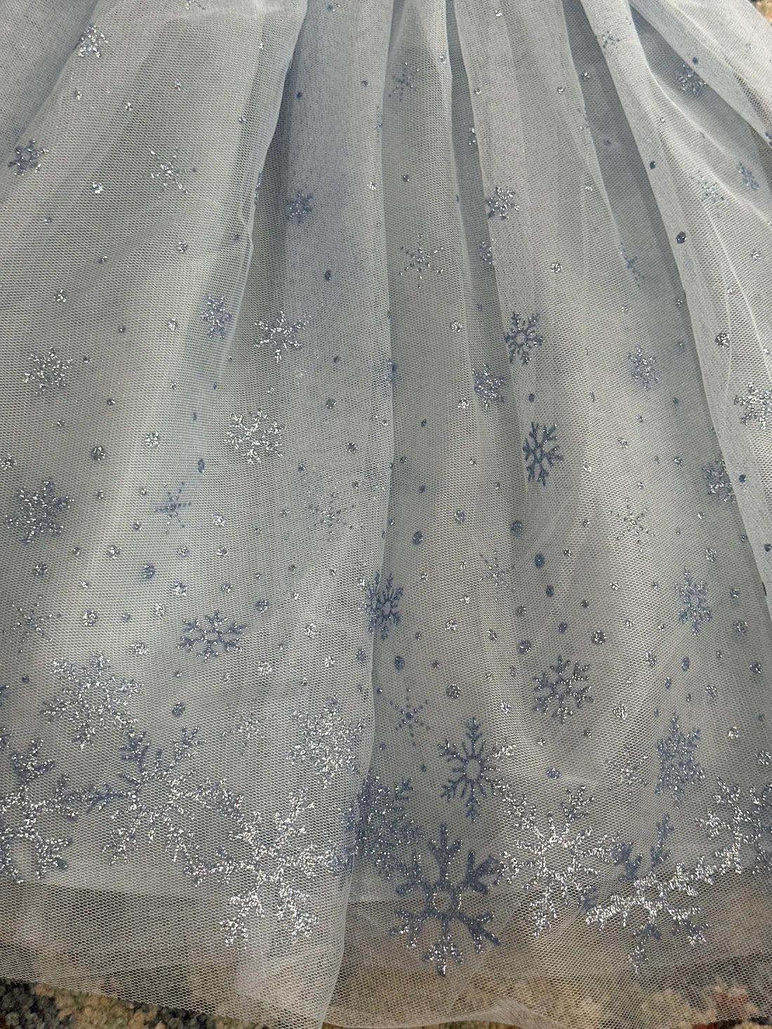 Zunie Tulle Dress Girls Size 6 Light Blue Snowflake Velvet Holiday EUC2