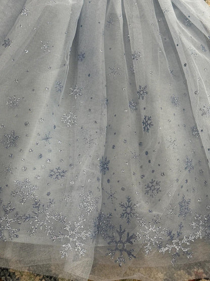 Zunie Tulle Dress Girls Size 6 Light Blue Snowflake Velvet Holiday EUC2