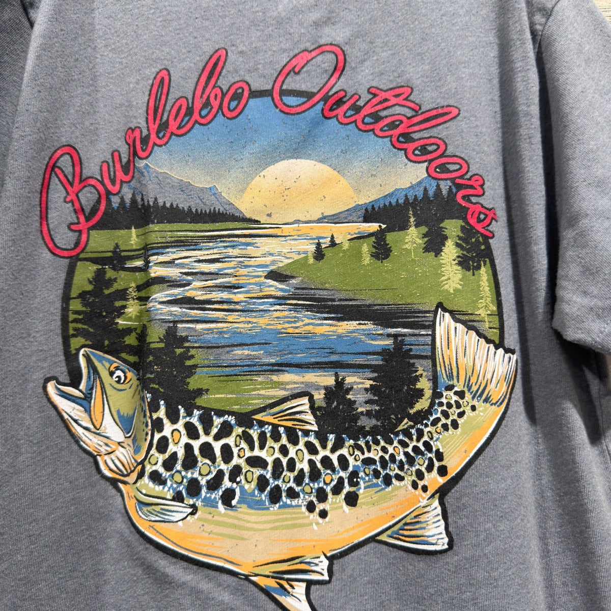 Burlebo Graphic Tee Kids Size 5/6 Gray Trout Fishing Outdoors4