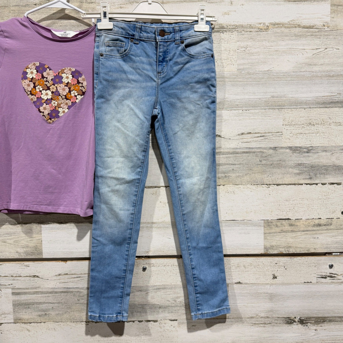 H&M Shirt and Wonder Nation Bundle Girls 8 Purple Floral Heart Casual5