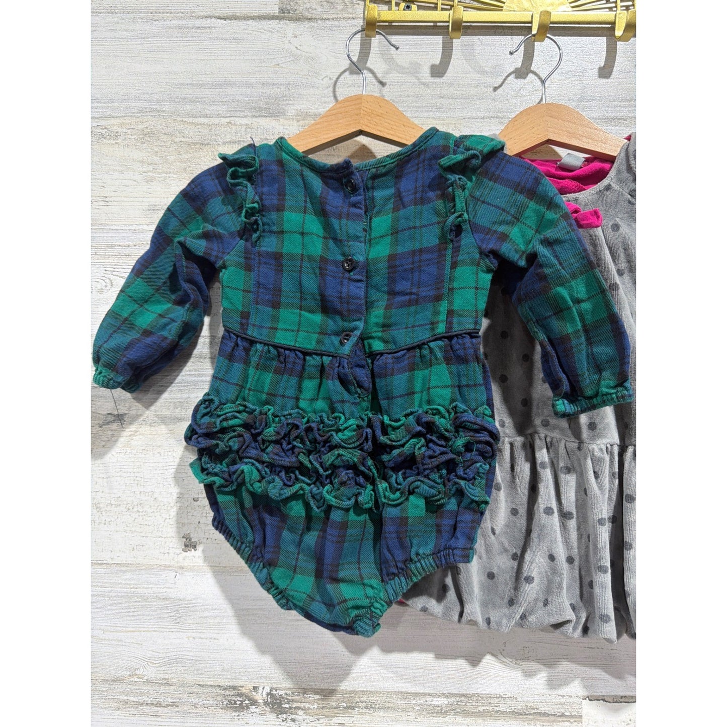 Ruffle Butts Petit Lem Baby Girls 12M Plaid Polka Dot Bundle EUC2