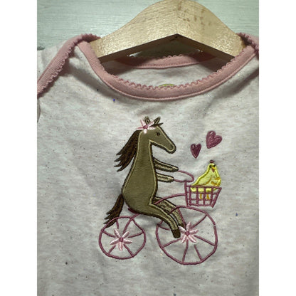 John Deere Bodysuit Girls 9-12M Pink Horse Bicycle Ruffle Glitter GUC1