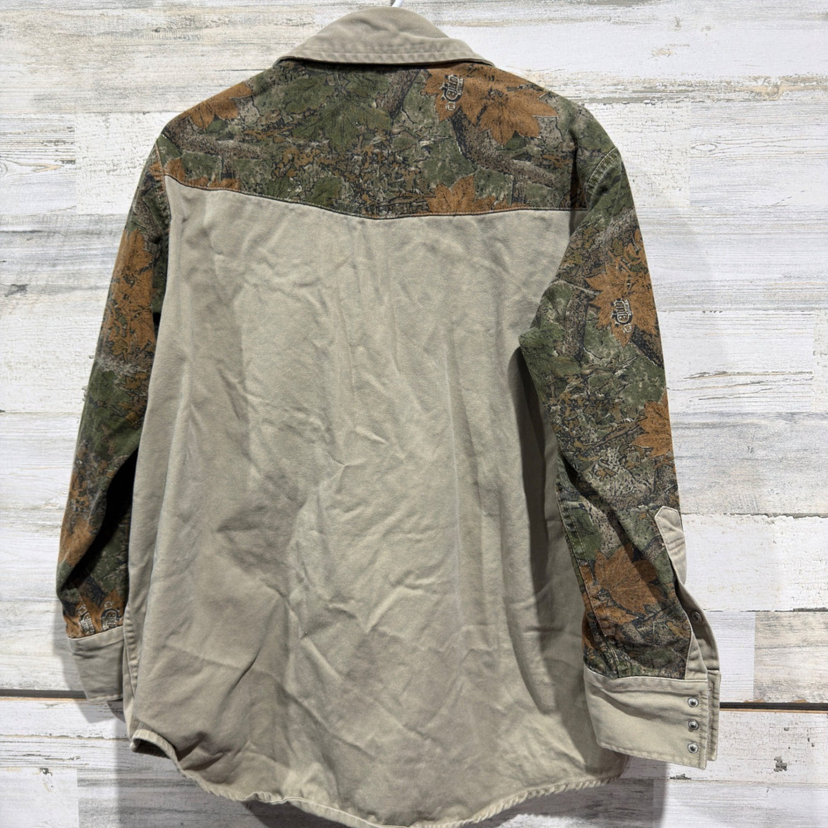 Rasco FR Work Shirt Men's Small Tan Camo Western Pearl Snap5