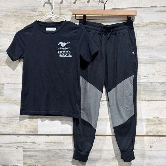 Abercrombie Kids Mustang Boss 302 T-Shirt Jogger Set Boys 9/10 Black Grey0