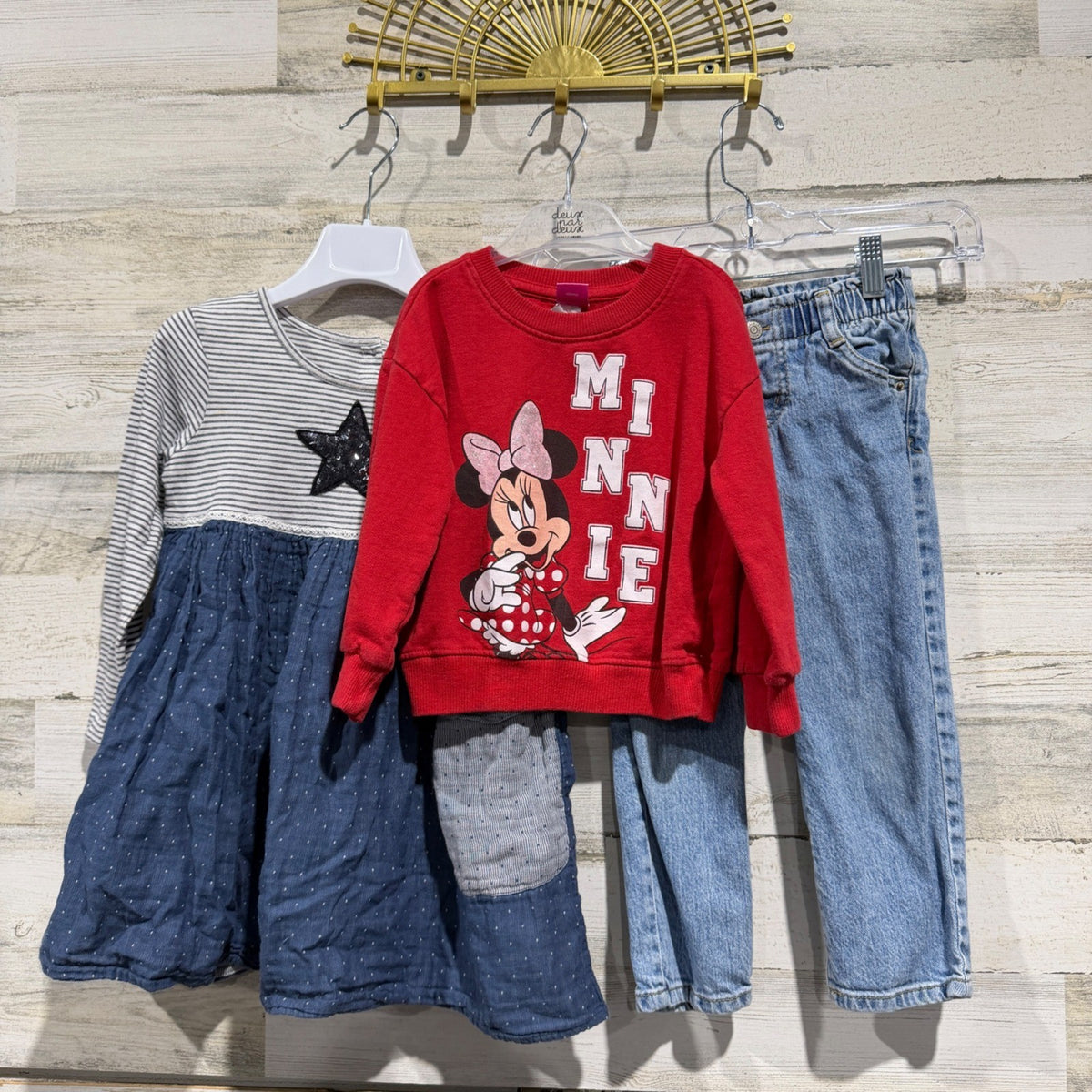 Next Disney Minnie Mouse Sweatshirt Dress Lot Girls 4-5 Red Blue Cotton Flawed*0