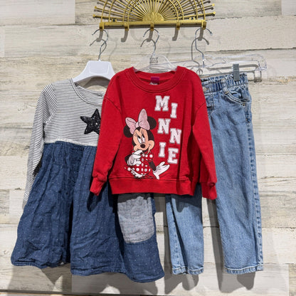 Next Disney Minnie Mouse Sweatshirt Dress Lot Girls 4-5 Red Blue Cotton Flawed*0