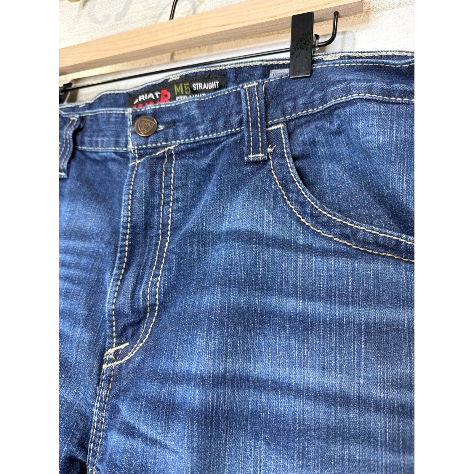 Ariat FR Jeans Men 38x30 Blue M5 Straight Leg Workwear EUC2