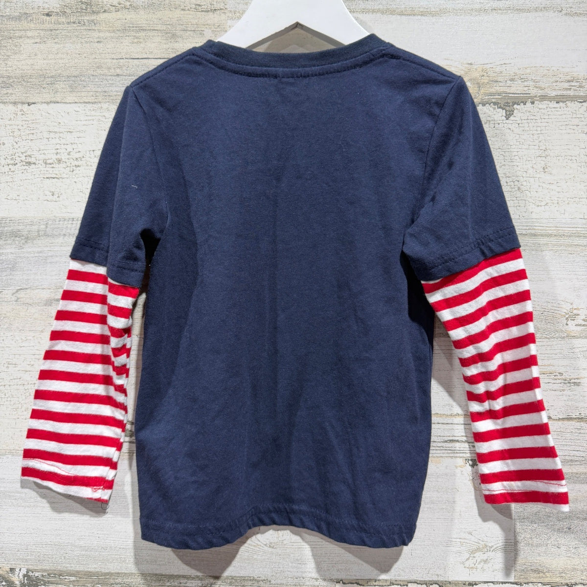 Construction Christmas Tree Shirt Boys 4T Navy Striped Holiday EUC3