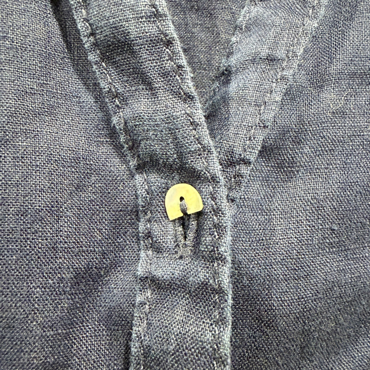 Sigrid Olsen Linen Shirt Women M Navy Blue Roll Tab Sleeve Coastal *Flawed*2