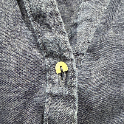 Sigrid Olsen Linen Shirt Women M Navy Blue Roll Tab Sleeve Coastal *Flawed*2