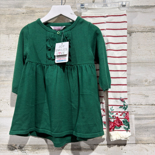 Ruffle Butts Dress and Tights Set Girls 12-18M Green Floral Holiday NWT0